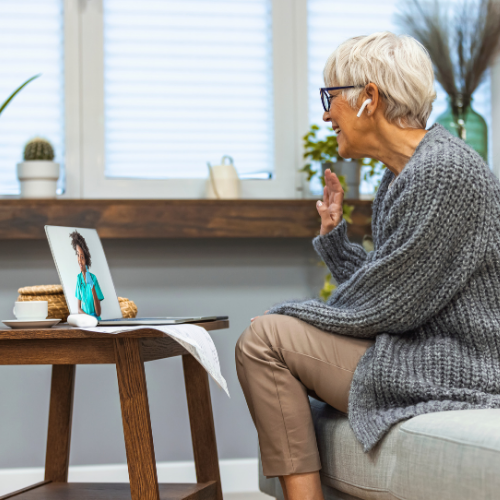 virtual individual supervision in portland Oregon. white woman waving to join her virtual session.