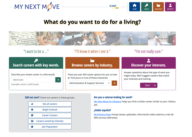 screenshot of mynextmove website home page